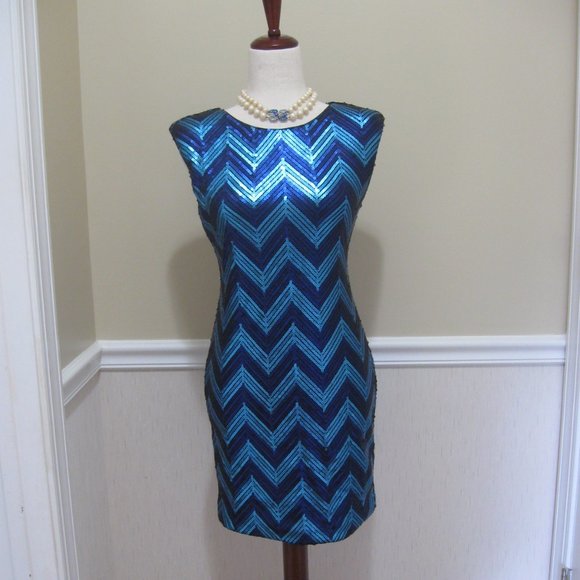 Sequin Party Dress sz S - M Aqua Blue Purple Stretch Mini - Picture 1 of 10